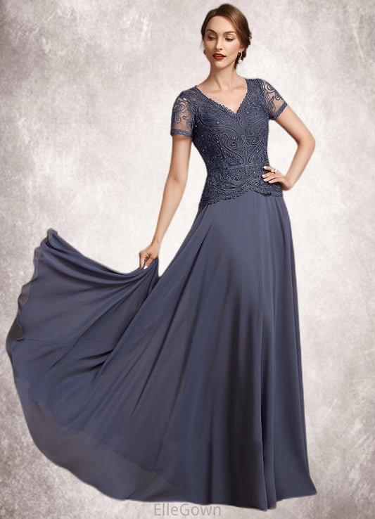 Shayla A-Line V-neck Floor-Length Chiffon Lace Mother of the Bride Dress With Sequins DE126P0014964