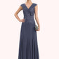 Millie A-Line V-neck Ankle-Length Chiffon Lace Mother of the Bride Dress With Ruffle Beading DE126P0014971