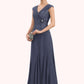 Millie A-Line V-neck Ankle-Length Chiffon Lace Mother of the Bride Dress With Ruffle Beading DE126P0014971