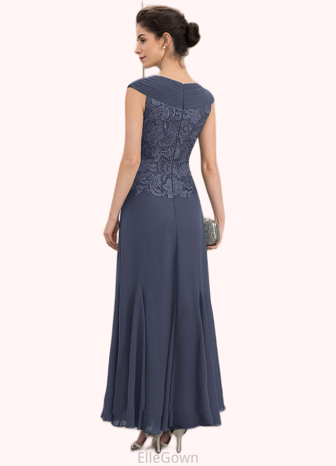 Millie A-Line V-neck Ankle-Length Chiffon Lace Mother of the Bride Dress With Ruffle Beading DE126P0014971