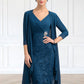 Zaniyah Sheath/Column V-neck Knee-Length Chiffon Lace Mother of the Bride Dress With Crystal Brooch DE126P0014972