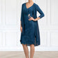 Zaniyah Sheath/Column V-neck Knee-Length Chiffon Lace Mother of the Bride Dress With Crystal Brooch DE126P0014972