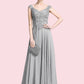 Brooke A-Line V-neck Floor-Length Chiffon Mother of the Bride Dress With Appliques Lace DE126P0014974