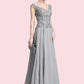 Brooke A-Line V-neck Floor-Length Chiffon Mother of the Bride Dress With Appliques Lace DE126P0014974