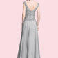 Brooke A-Line V-neck Floor-Length Chiffon Mother of the Bride Dress With Appliques Lace DE126P0014974