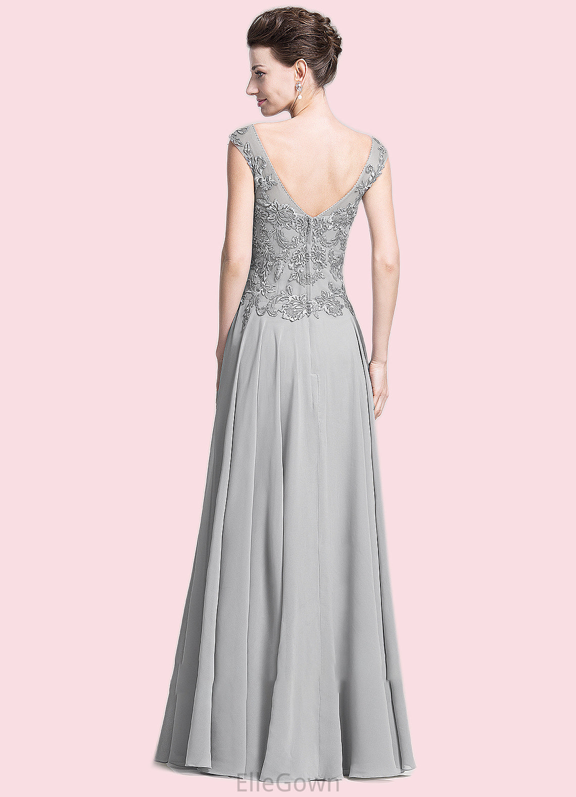 Brooke A-Line V-neck Floor-Length Chiffon Mother of the Bride Dress With Appliques Lace DE126P0014974