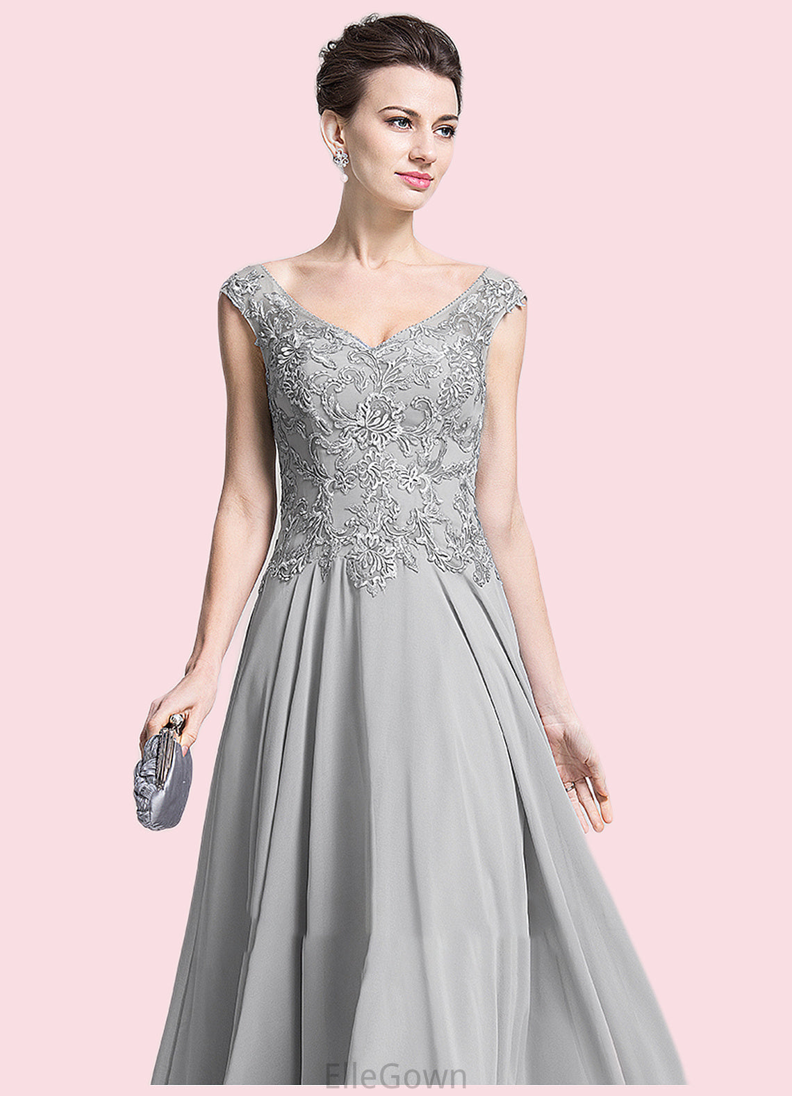 Brooke A-Line V-neck Floor-Length Chiffon Mother of the Bride Dress With Appliques Lace DE126P0014974