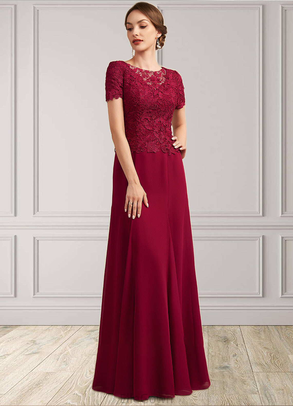 Jaylen Trumpet/Mermaid Scoop Neck Floor-Length Chiffon Lace Mother of the Bride Dress DE126P0014979