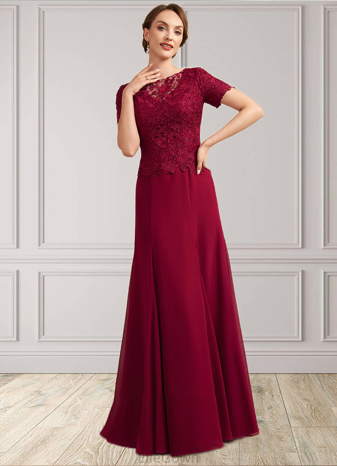 Jaylen Trumpet/Mermaid Scoop Neck Floor-Length Chiffon Lace Mother of the Bride Dress DE126P0014979