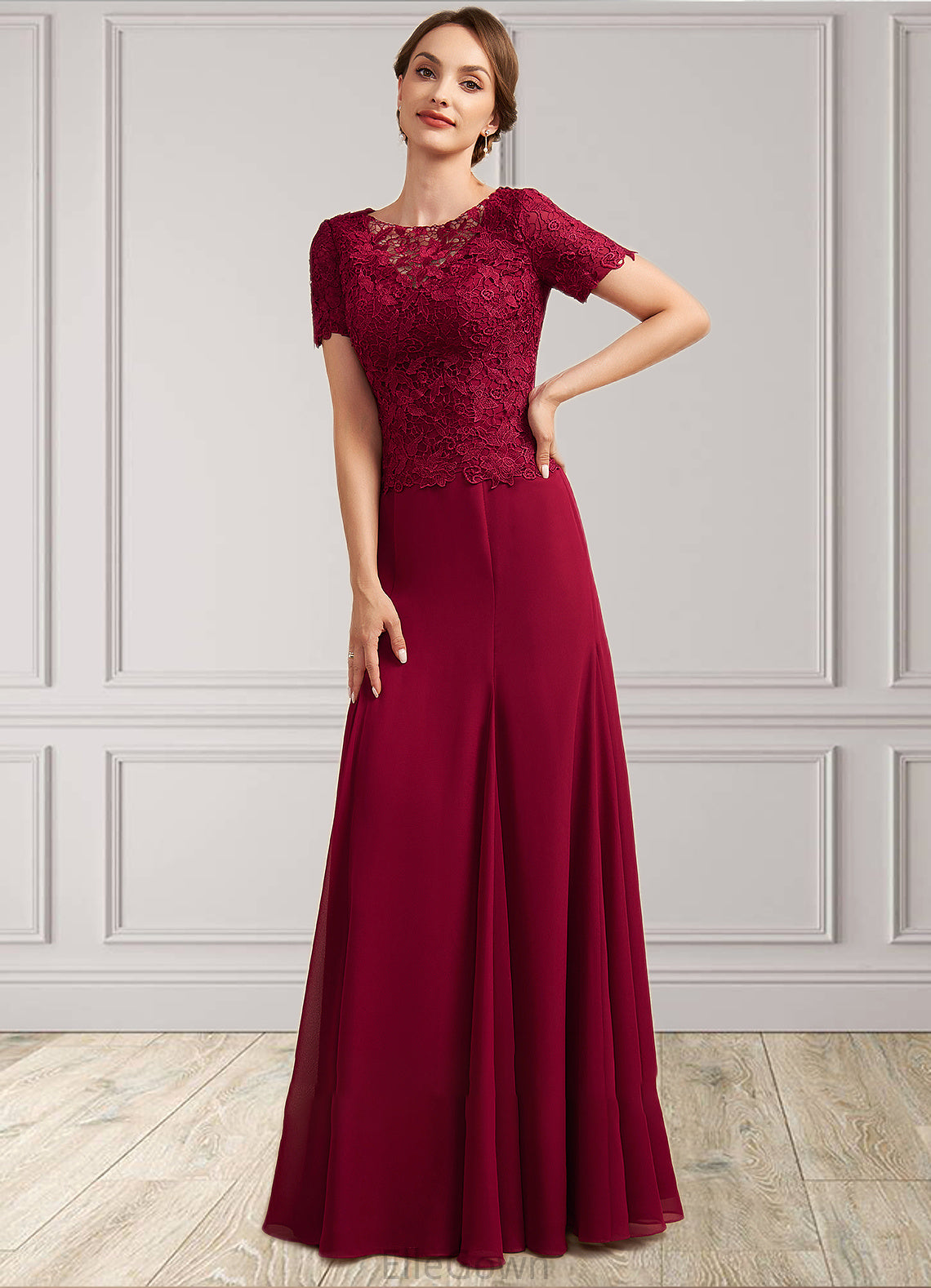 Jaylen Trumpet/Mermaid Scoop Neck Floor-Length Chiffon Lace Mother of the Bride Dress DE126P0014979