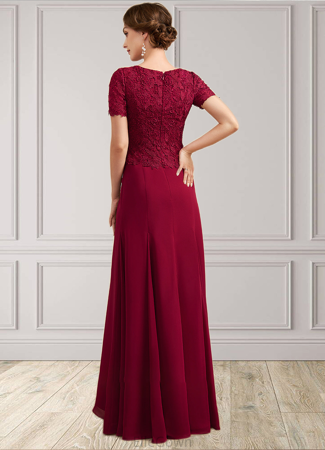 Jaylen Trumpet/Mermaid Scoop Neck Floor-Length Chiffon Lace Mother of the Bride Dress DE126P0014979