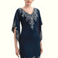 Dayana Sheath/Column V-neck Knee-Length Chiffon Lace Mother of the Bride Dress With Sequins DE126P0014983