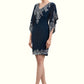 Dayana Sheath/Column V-neck Knee-Length Chiffon Lace Mother of the Bride Dress With Sequins DE126P0014983