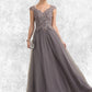 Ava A-Line/Princess V-neck Floor-Length Tulle Lace Mother of the Bride Dress With Sequins DE126P0014985