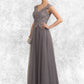 Ava A-Line/Princess V-neck Floor-Length Tulle Lace Mother of the Bride Dress With Sequins DE126P0014985