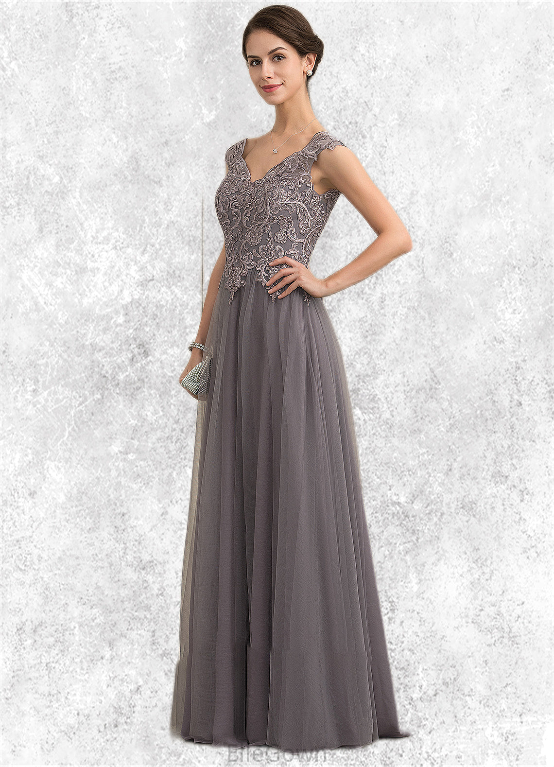 Ava A-Line/Princess V-neck Floor-Length Tulle Lace Mother of the Bride Dress With Sequins DE126P0014985