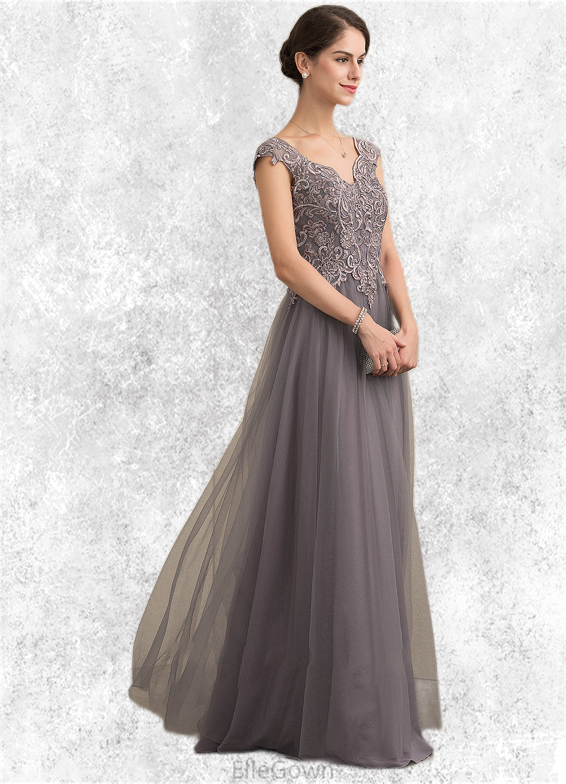 Ava A-Line/Princess V-neck Floor-Length Tulle Lace Mother of the Bride Dress With Sequins DE126P0014985