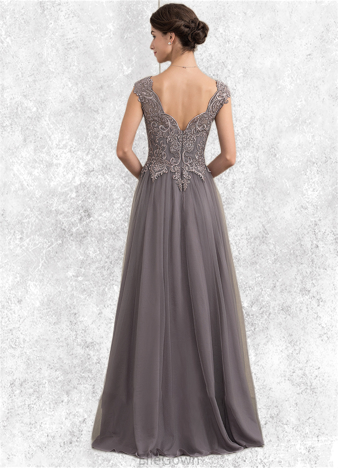 Ava A-Line/Princess V-neck Floor-Length Tulle Lace Mother of the Bride Dress With Sequins DE126P0014985