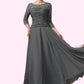 Malia A-Line Scoop Neck Ankle-Length Chiffon Lace Mother of the Bride Dress With Ruffle DE126P0014990