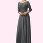 Malia A-Line Scoop Neck Ankle-Length Chiffon Lace Mother of the Bride Dress With Ruffle DE126P0014990