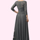 Malia A-Line Scoop Neck Ankle-Length Chiffon Lace Mother of the Bride Dress With Ruffle DE126P0014990