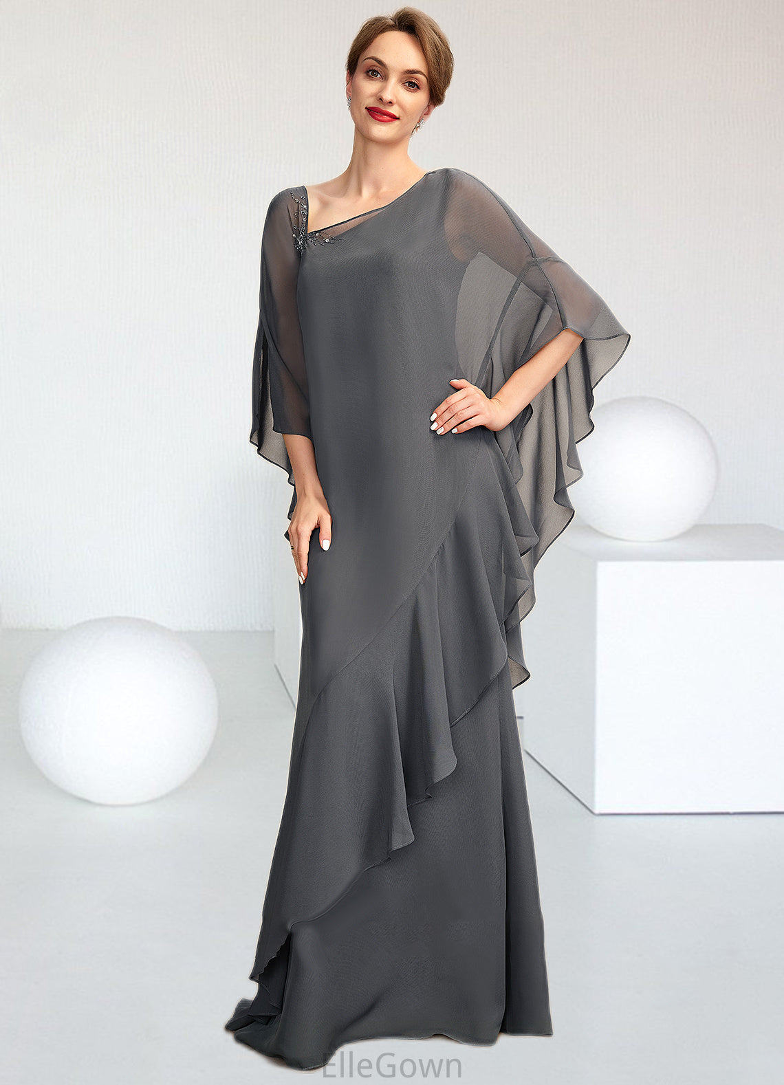 Chasity Sheath/Column One-Shoulder Floor-Length Chiffon Mother of the Bride Dress DE126P0014995