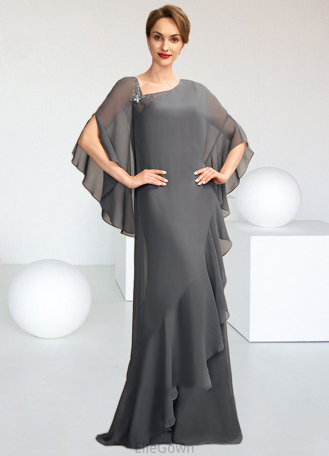 Chasity Sheath/Column One-Shoulder Floor-Length Chiffon Mother of the Bride Dress DE126P0014995