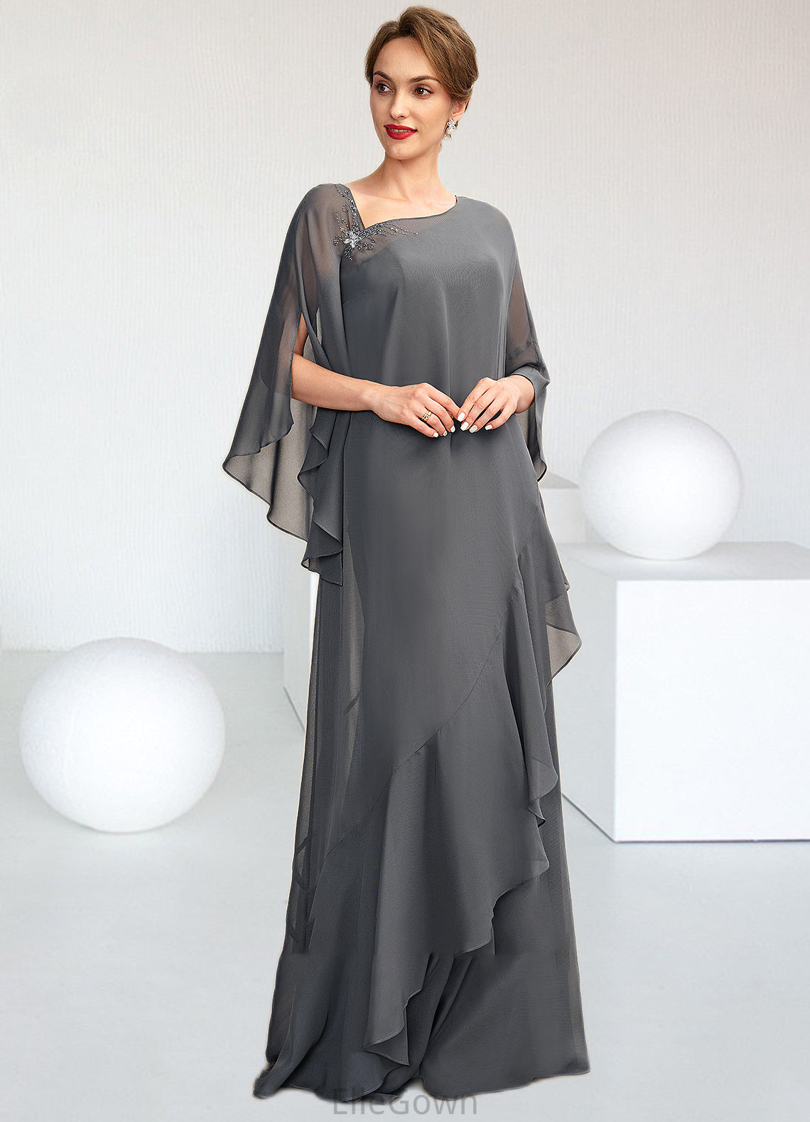 Chasity Sheath/Column One-Shoulder Floor-Length Chiffon Mother of the Bride Dress DE126P0014995