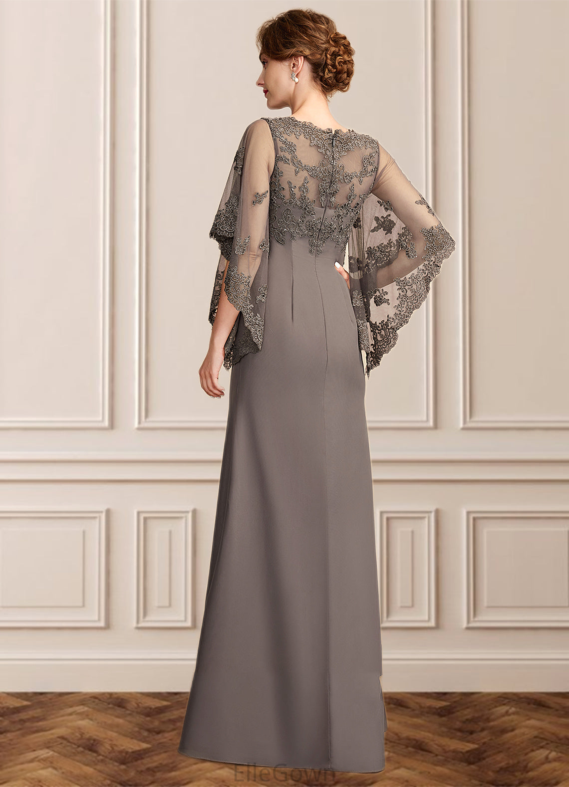 Genevieve Sheath/Column Scoop Neck Floor-Length Chiffon Lace Mother of the Bride Dress DE126P0014996