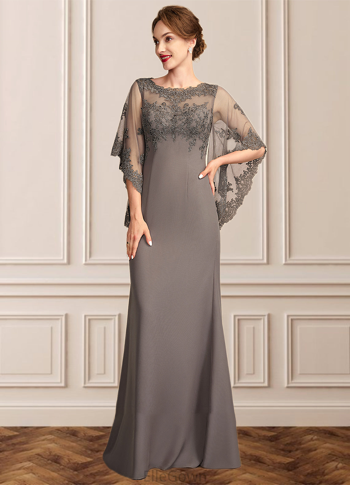 Genevieve Sheath/Column Scoop Neck Floor-Length Chiffon Lace Mother of the Bride Dress DE126P0014996