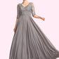 Catalina A-Line V-neck Floor-Length Chiffon Lace Mother of the Bride Dress With Sequins DE126P0014999