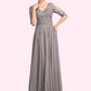 Catalina A-Line V-neck Floor-Length Chiffon Lace Mother of the Bride Dress With Sequins DE126P0014999