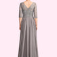 Catalina A-Line V-neck Floor-Length Chiffon Lace Mother of the Bride Dress With Sequins DE126P0014999