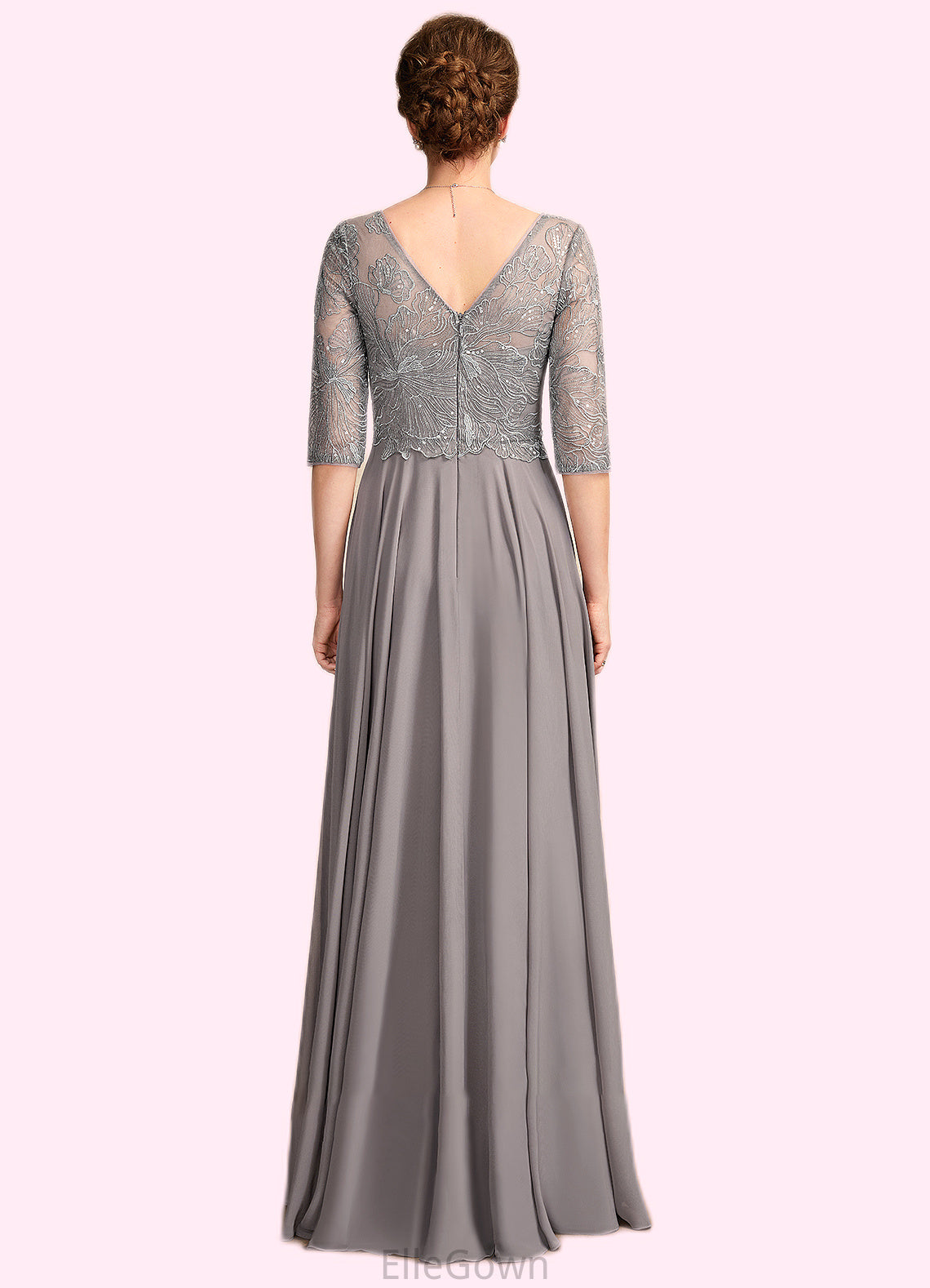 Catalina A-Line V-neck Floor-Length Chiffon Lace Mother of the Bride Dress With Sequins DE126P0014999