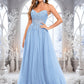 Maeve Ball-Gown/Princess V-Neck Floor-Length Tulle Prom Dresses With Sequins Appliques Lace DEP0025837