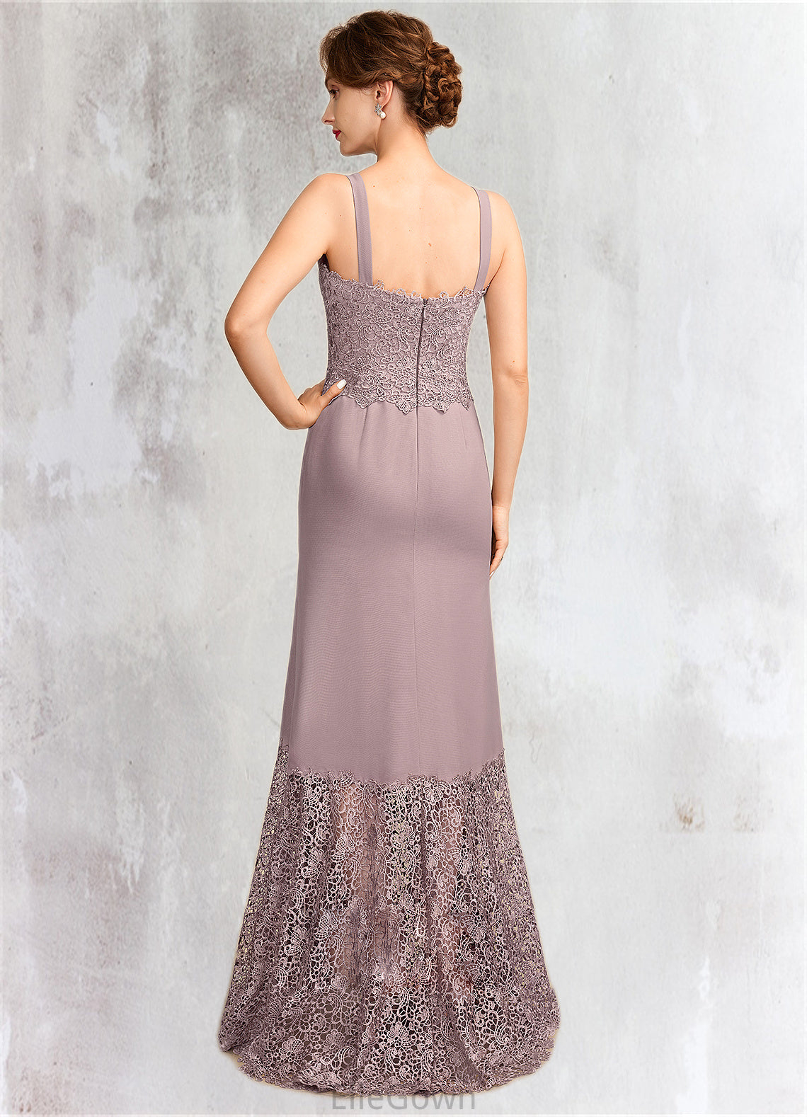 Olga Trumpet/Mermaid Square Neckline Asymmetrical Chiffon Lace Mother of the Bride Dress DE126P0015001