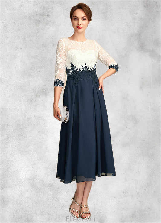 Dana A-Line Scoop Neck Tea-Length Chiffon Lace Mother of the Bride Dress DE126P0015002