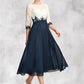 Dana A-Line Scoop Neck Tea-Length Chiffon Lace Mother of the Bride Dress DE126P0015002