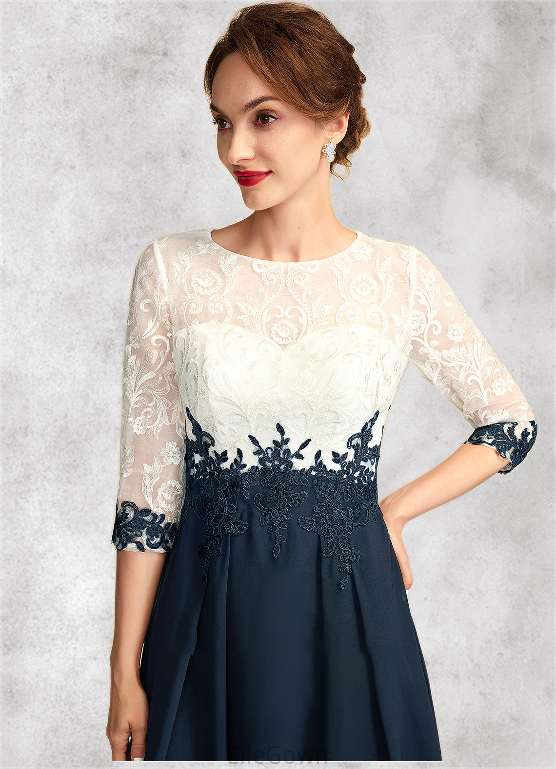 Dana A-Line Scoop Neck Tea-Length Chiffon Lace Mother of the Bride Dress DE126P0015002