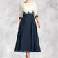 Dana A-Line Scoop Neck Tea-Length Chiffon Lace Mother of the Bride Dress DE126P0015002