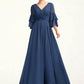 Nora A-Line V-neck Floor-Length Chiffon Mother of the Bride Dress With Cascading Ruffles DE126P0015003