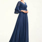 Nora A-Line V-neck Floor-Length Chiffon Mother of the Bride Dress With Cascading Ruffles DE126P0015003