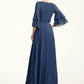 Nora A-Line V-neck Floor-Length Chiffon Mother of the Bride Dress With Cascading Ruffles DE126P0015003