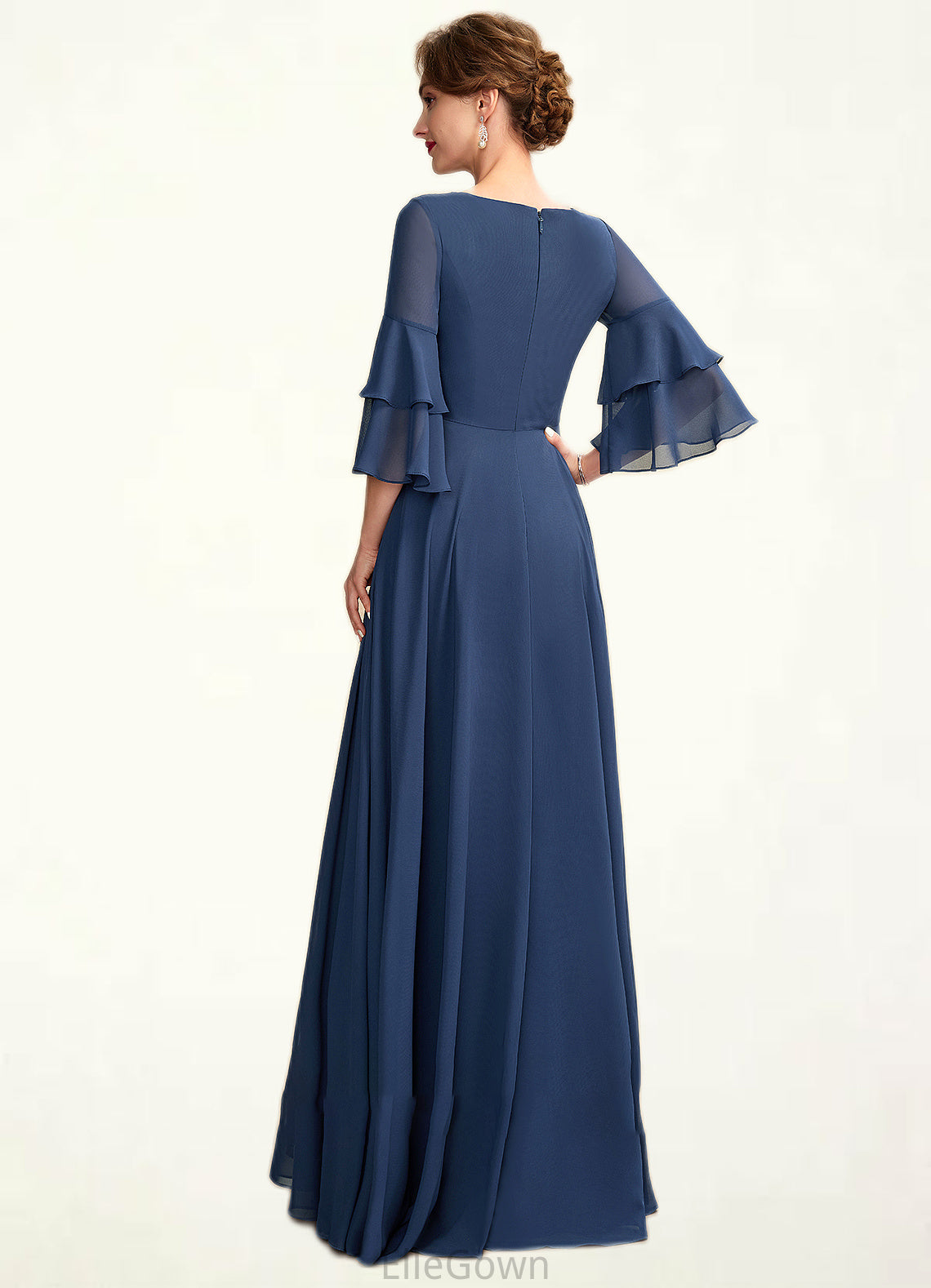 Nora A-Line V-neck Floor-Length Chiffon Mother of the Bride Dress With Cascading Ruffles DE126P0015003