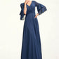 Nora A-Line V-neck Floor-Length Chiffon Mother of the Bride Dress With Cascading Ruffles DE126P0015003