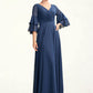 Nora A-Line V-neck Floor-Length Chiffon Mother of the Bride Dress With Cascading Ruffles DE126P0015003