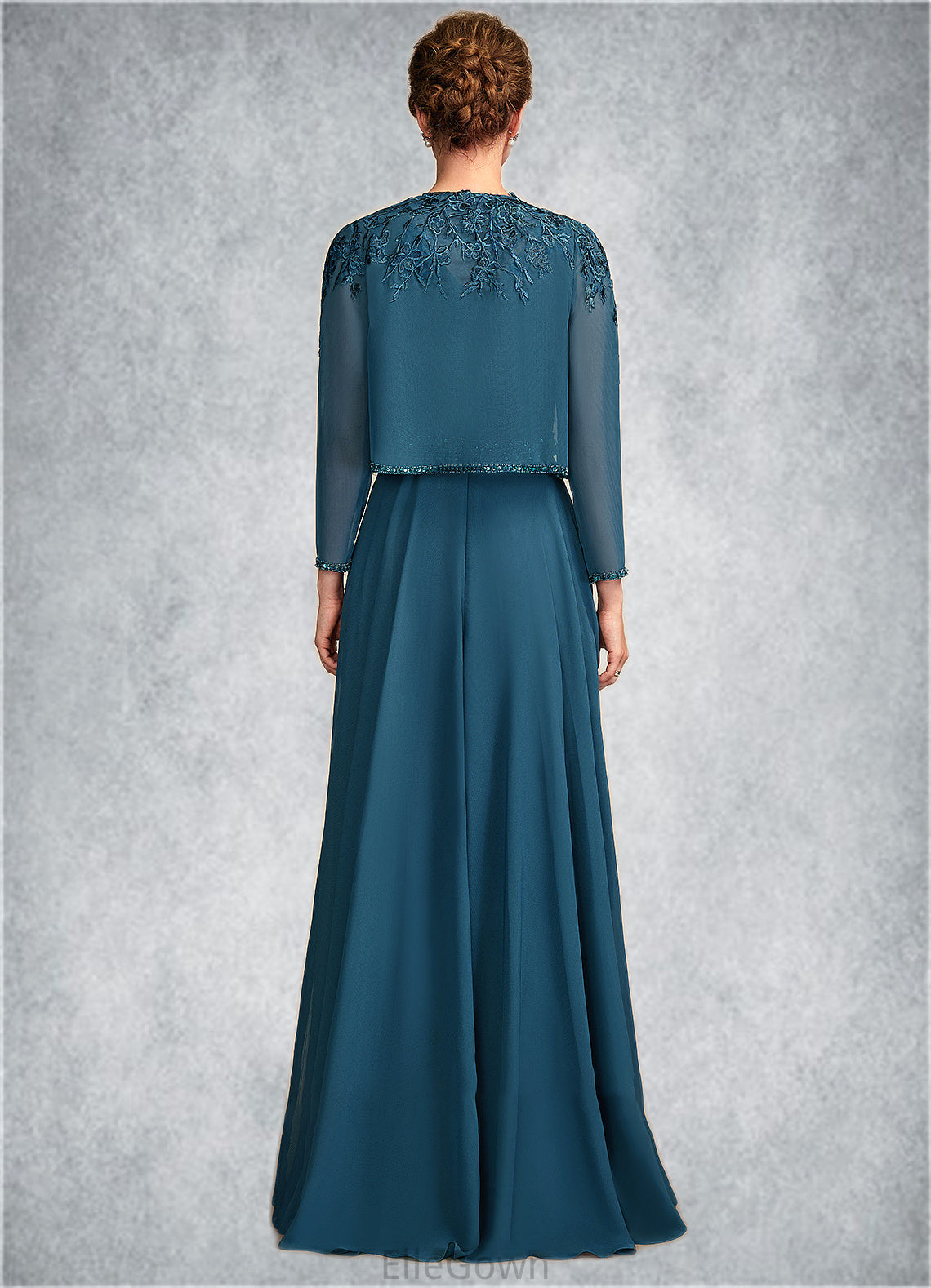 Hadassah A-Line V-neck Floor-Length Chiffon Lace Mother of the Bride Dress With Beading Sequins DE126P0015004