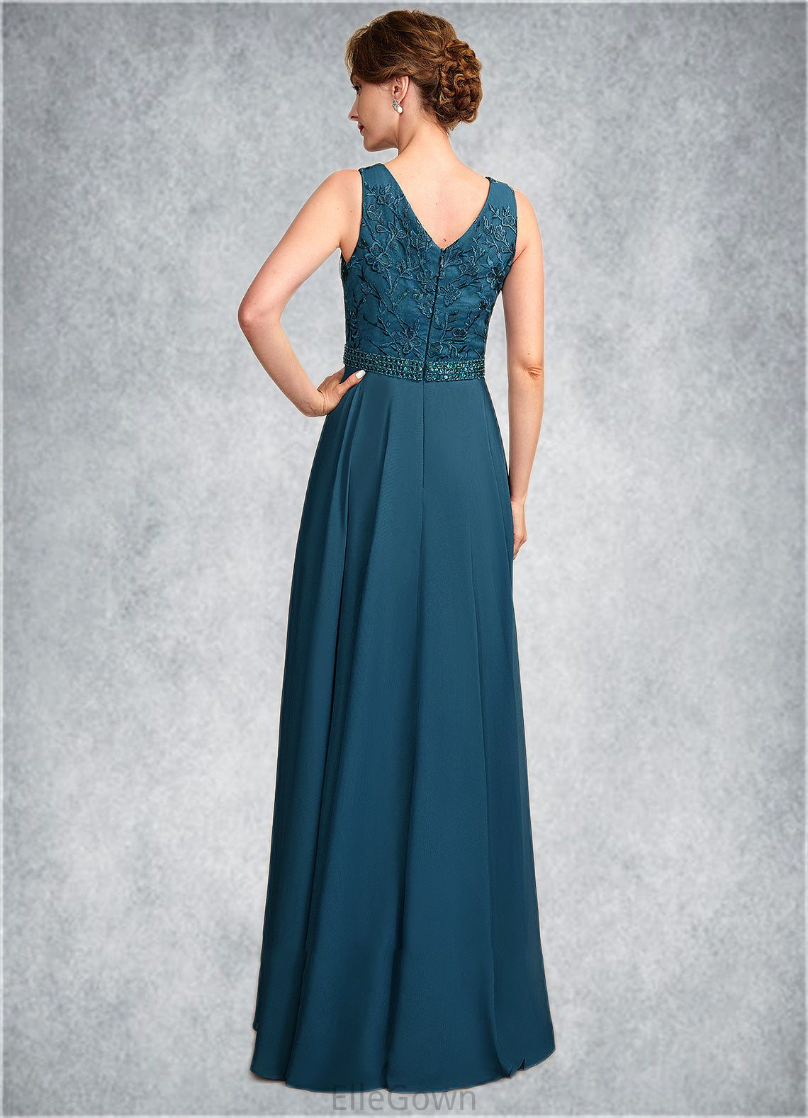 Hadassah A-Line V-neck Floor-Length Chiffon Lace Mother of the Bride Dress With Beading Sequins DE126P0015004