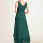 Angelica A-Line V-neck Asymmetrical Chiffon Mother of the Bride Dress With Beading Sequins Cascading Ruffles DE126P0015005