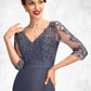 Judith Trumpet/Mermaid V-neck Asymmetrical Chiffon Lace Mother of the Bride Dress With Sequins Cascading Ruffles DE126P0015007